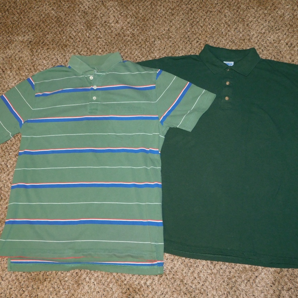 2 POLOS St. John's Bay golf shirts rugby collared shirt sleeve butto…